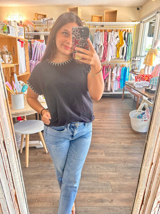 Black Stitch Detailed Oversized Top