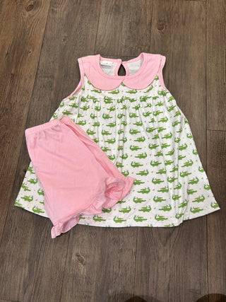 Pink Flutter Sleeves Crocodile Girls Short Set Outfit Girl Outfit - Chickie Collective