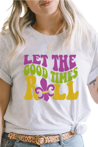 Mardi Gras Let The Good Times Roll Graphic Tee(Ash Gray) Shirt    - Chickie Collective