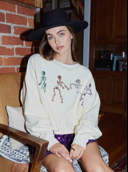 Peach Love California Sequin Skeleton Cropped Sweatshirt – Chickie  Collective