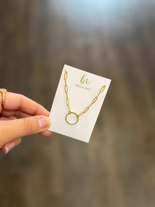Rhodes 18K Gold Plated Paperclip Necklace/Circle Charm