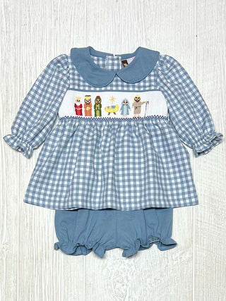 Nativity Scene Smocked Bloomer Set Girls Outfit - Chickie Collective