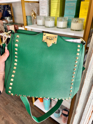 Green Leather Gold Stud Mini Tote