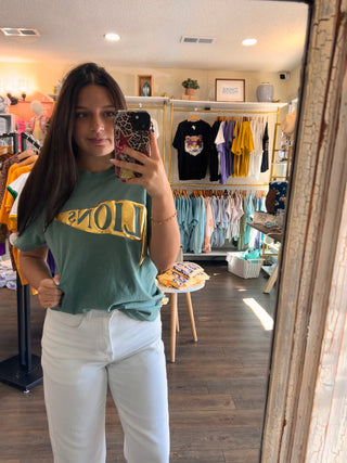 Green Lions Flag Metallic Puff Womens Tee