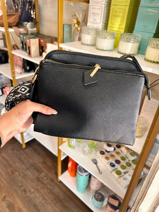 Classic Black Leather Zip Crossbody