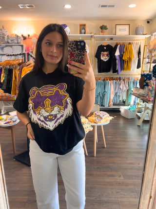 Sequin Tiger Black Hi Low Tee