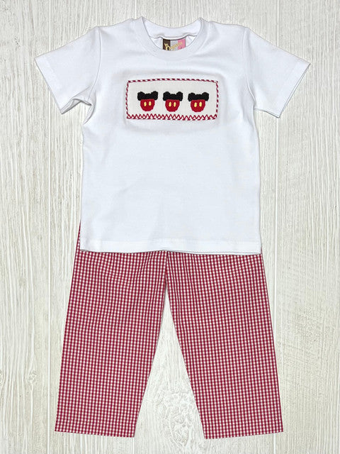 Boys Pant Set with Smocked Mouse Ears Detail