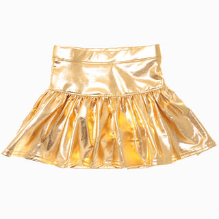 Gold Slick Metallic Gathered Skort Kids clothes YT (2/3)   - Chickie Collective