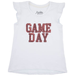 Maroon and White Sequin Ruffle Sleeve Game Day Top Kids clothes YT (2/3)   - Chickie Collective