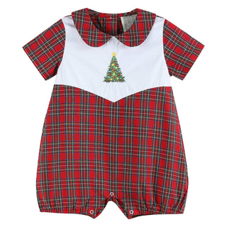 Red Multicolor Plaid Christmas Tree Romper Kids clothes    - Chickie Collective