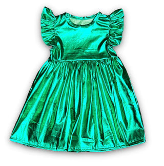 Green metallic Kid Dress Girls Dresses    - Chickie Collective