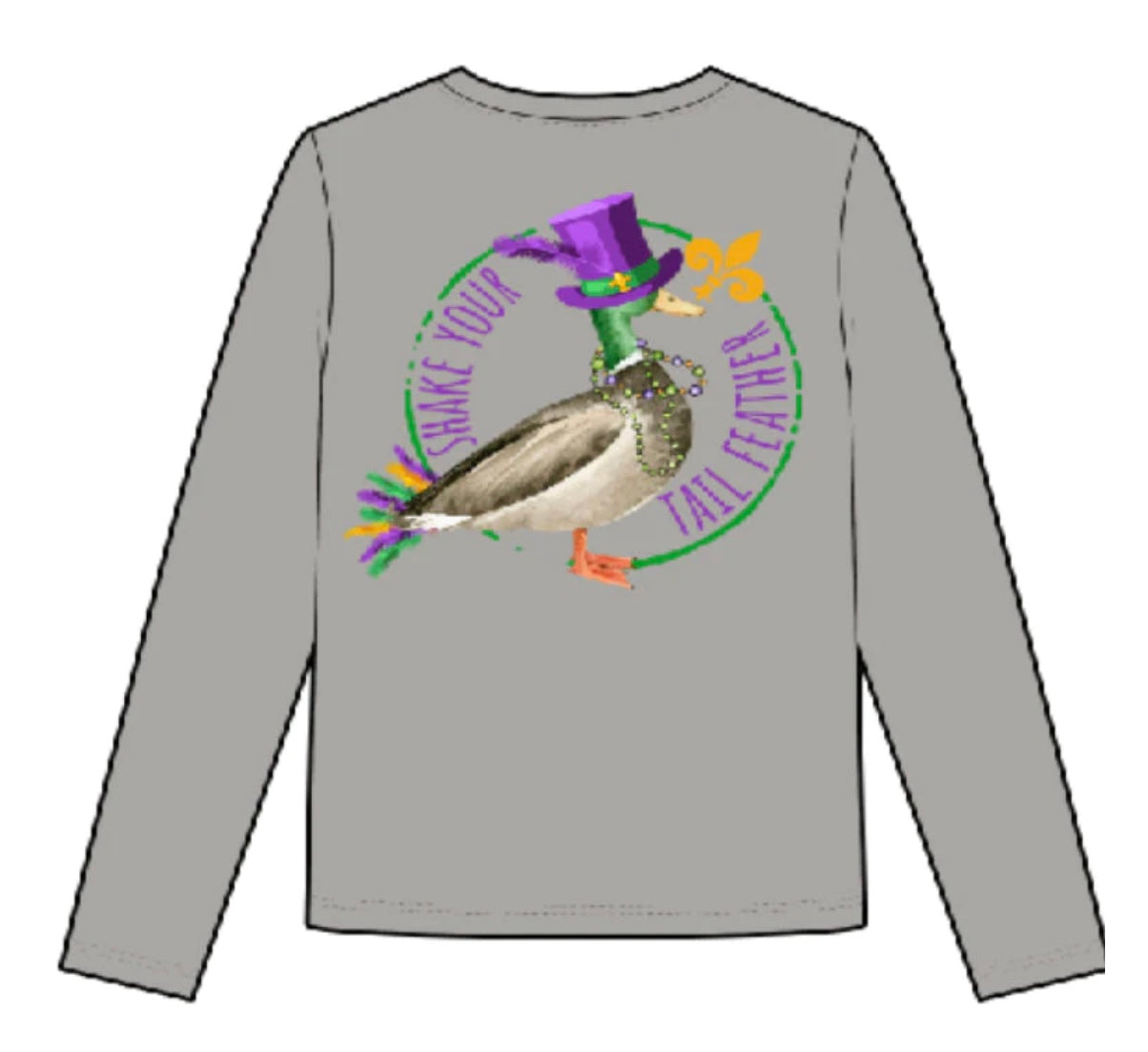 Shake Your Tail with this Belle Cher Modal Kid Shirt, featuring a duck in a hat on a long sleeve t-shirt made from breathable modal fabric.