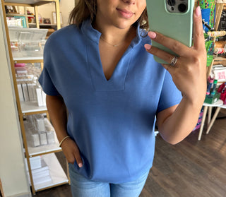 Luxe Modal Collared Top in Denim Blue for Women Women's Top - Chickie Collective