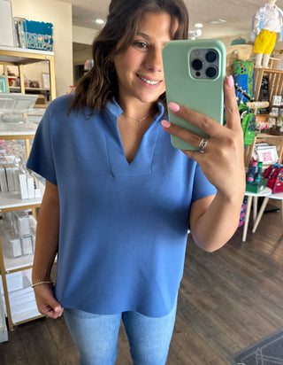 Luxe Modal Collared Top in Denim Blue for Women Women's Top - Chickie Collective