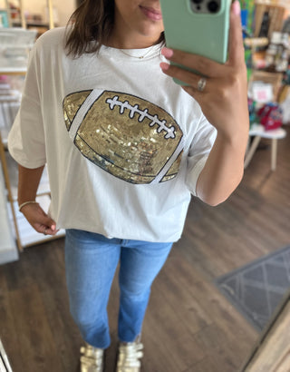 Game Day Football Patch T Shirt White Women's Top - Chickie Collective