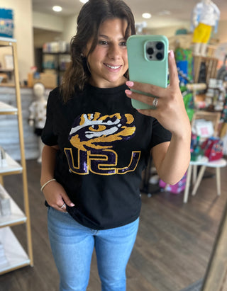 LSU Tiger Eye (LICENSED) | Women's Sequin Design Women's Top - Chickie Collective