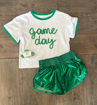 Youth Green Metallic Shorts Girls Shorts - Chickie Collective