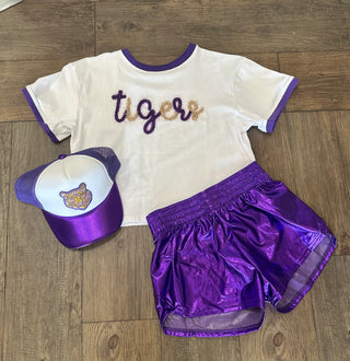 Youth Purple Metallic Shorts Girls Shorts - Chickie Collective