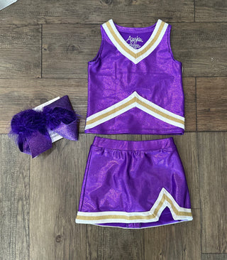 Shimmer Cheer Suit in Purple and Gold Kids Sets - Chickie Collective