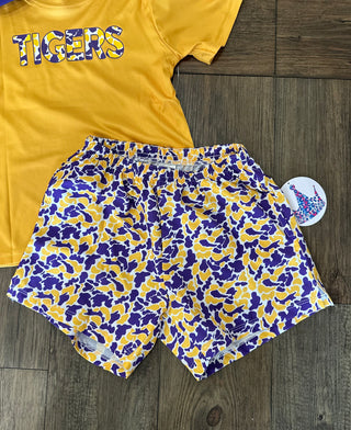 Camo Billy Short in Purple and Yellow Boy's Shorts - Chickie Collective