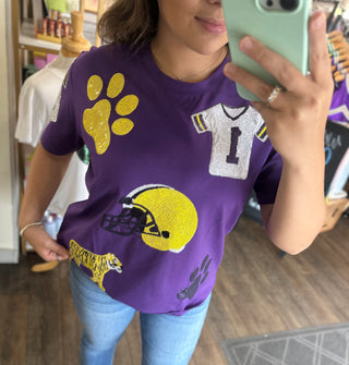 Kids Purple Game Day Sequin T-Shirt - Chickie Collective