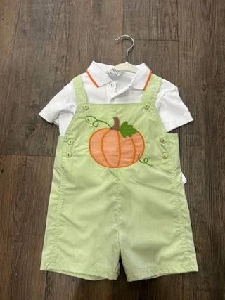 Boys Pumpkin Appliqué Shortall - Chickie Collective