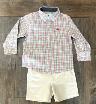 Red & Elm Green Plaid Collard Button Up Shirt Boy's Shirt - Chickie Collective