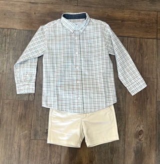 Green & Brown Plaid Collard Button Up Shirt Boy's Shirt - Chickie Collective