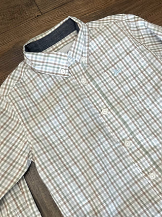 Green & Brown Plaid Collard Button Up Shirt Boy's Shirt - Chickie Collective