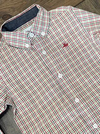 Red & Elm Green Plaid Collard Button Up Shirt Boy's Shirt - Chickie Collective