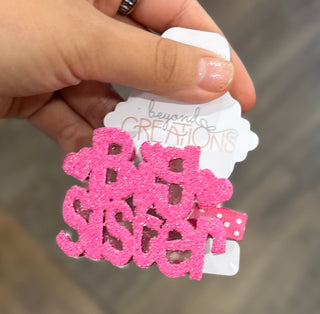 Big Sister Hot Pink Glitter Shaker Clip Hair Clips - Chickie Collective