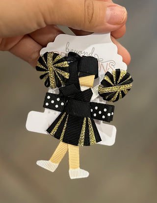 Black and Gold Cheerleader Hair Clip Kids Hair Accessories Black - Chickie Collective