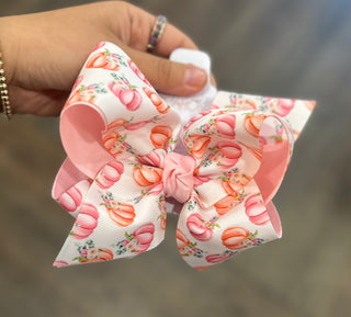 Large Light Pink Pastel Pumpkin Bow Bow - Chickie Collective