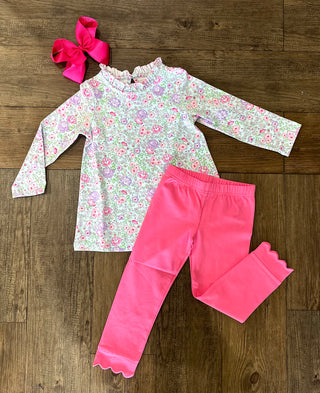 Razzleberry Scalloped Girls Leggings Girls Leggings - Chickie Collective