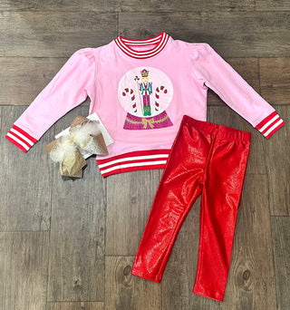 Girls Christmas Glitter Nutcracker Globe Long Sleeve Girls Top - Chickie Collective