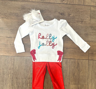 Girls Christmas Sequin Holly Jolly Shirt Girls Top - Chickie Collective