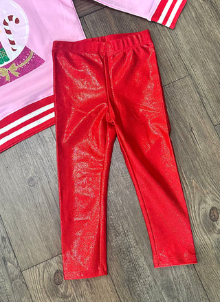 Red Metallic Girls Leggings Girls Leggings - Chickie Collective