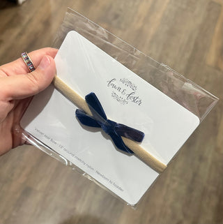 Nylon Headband with Velvet Bow Hair Accesories Navy - Chickie Collective