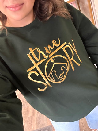 True Story Forest Green Christmas Crewneck Women's Top - Chickie Collective