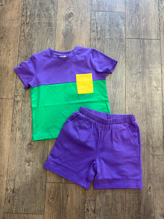 Mardi Gras Tri-Colored Short and Shirt Set - Chickie Collective