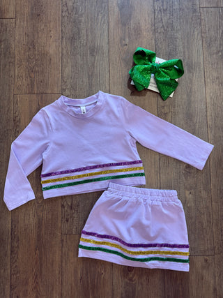 Girls Purple Mardi Gras Stripe Skort Set