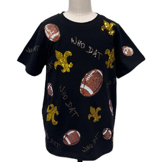 Who Dat Sequin Black & Gold Tee Game day    - Chickie Collective