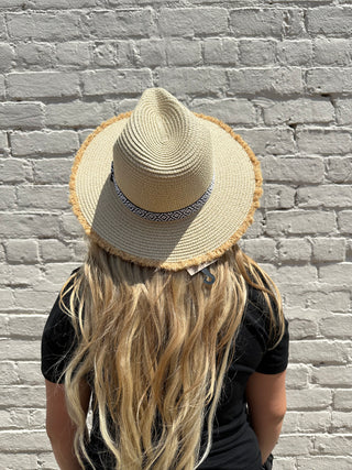 Panama Hat Frayed Edge - Camel / Black & White Hats    - Chickie Collective