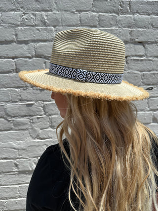 Panama Hat Frayed Edge - Camel / Black & White Hats    - Chickie Collective