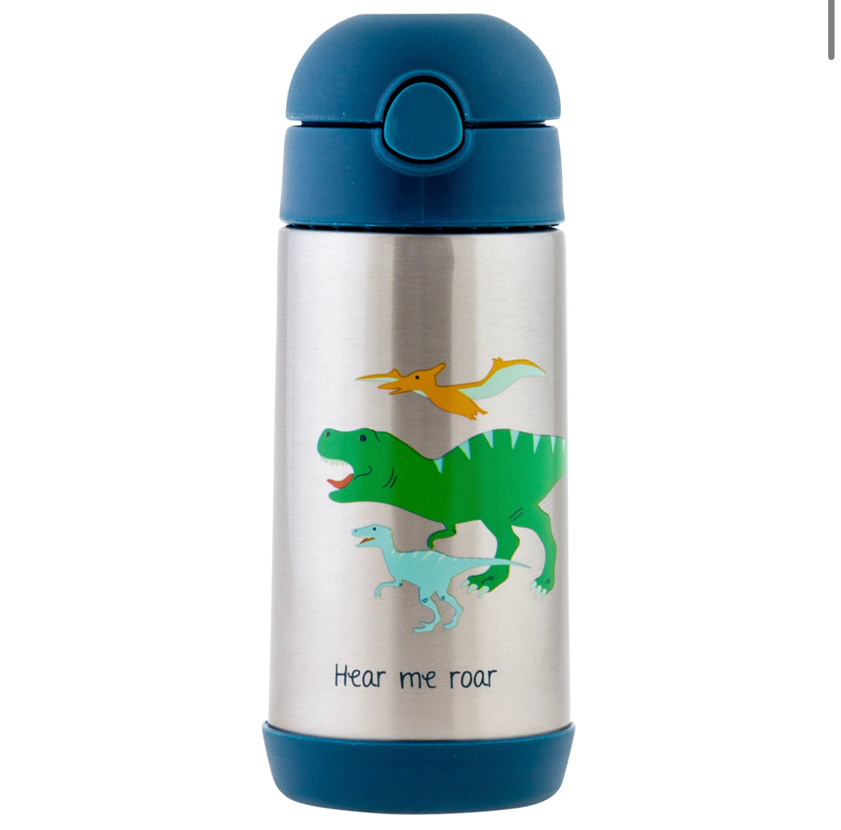 A Double Wall Stainless Steel Bottle - Green Dinosaur from the Stephen Joseph Back-to-School Collection.