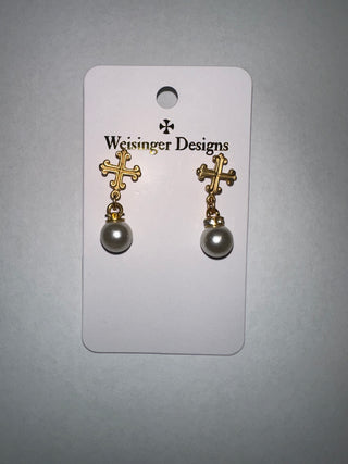 Cross Post Earring with Drop CZ Pearl Necklace    - Chickie Collective