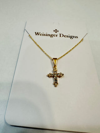 16-18' inch gold filled small cross with CZ accent Necklace    - Chickie Collective