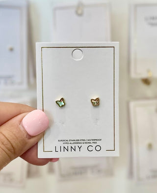 Polly Butterfly Iridescent Stone Screwback Stud Earrings Earring - Chickie Collective