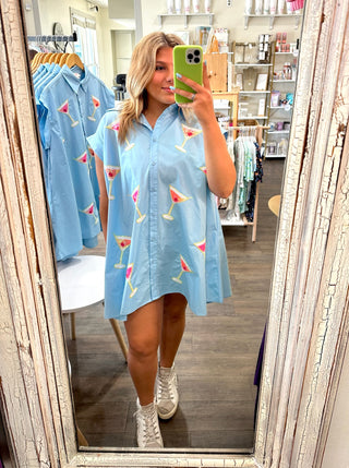 Sequin Martinis Shirt Dress Dress    - Chickie Collective