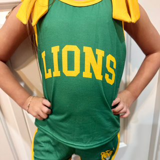 Girls SLU Lions Game Day Short Set Green Gold Shoulder Bow Outfit